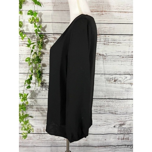 Nine West Tunic Blouse size Small Black Sheer Classic Career Church Modest Slim - Picture 7 of 9